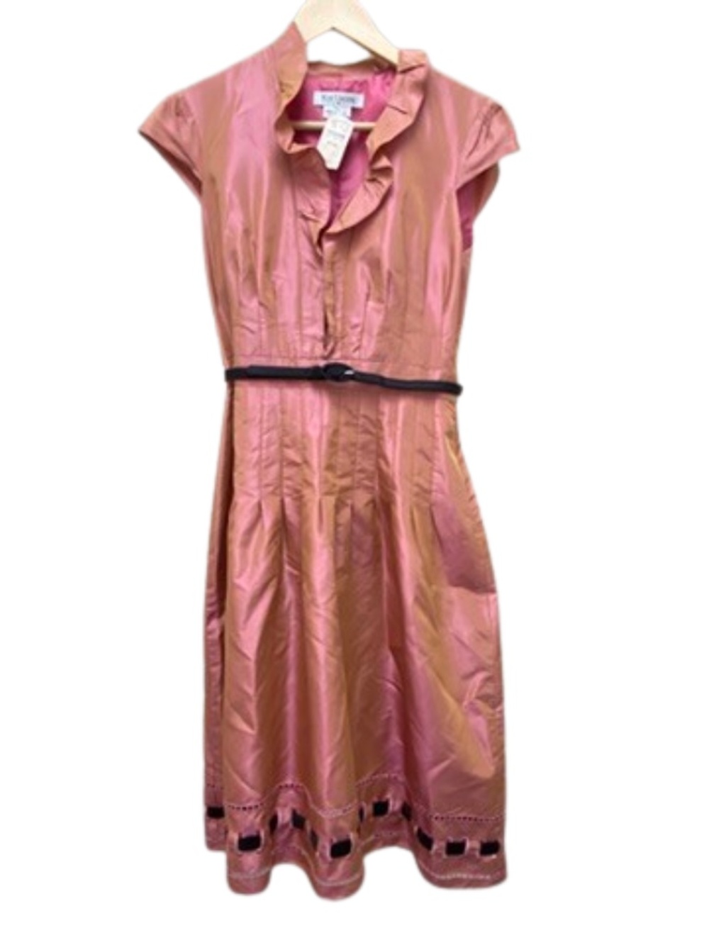✨NWT✨ Kay Unger Pink Shimmer Silk Blend Pleated Midi Cocktail Dress